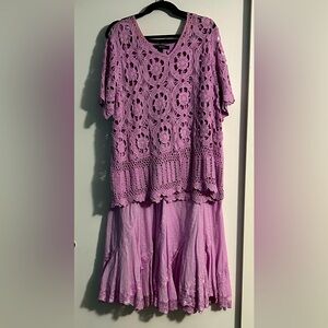 Pink Cotton Crochet Top and Skirt Set